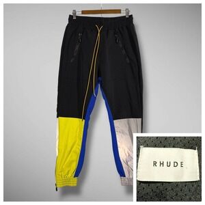 Rhude Track Pants Mens‎ Medium Colorblock Nylon Panel Zip Hem Joggers USA
